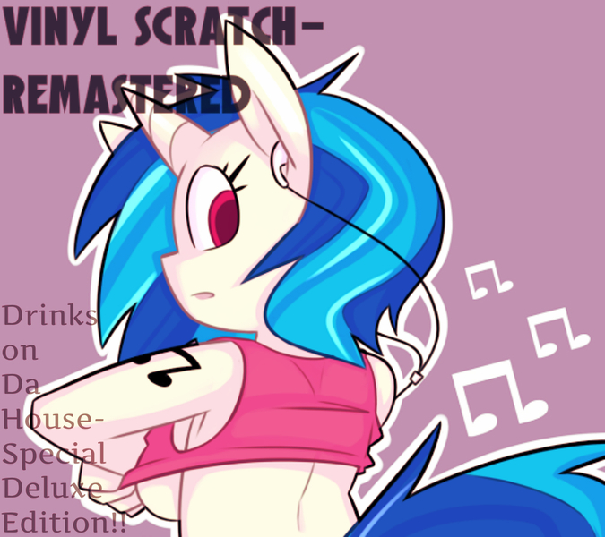 Size: 1008x896 | Tagged: suggestive, artist:biffington, artist:whoop, banned from derpibooru, deleted from derpibooru, derpibooru import, vinyl scratch, anthro, album cover, art theft, breasts, female, solo, solo female, underboob