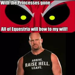 Size: 630x637 | Tagged: safe, banned from derpibooru, deleted from derpibooru, derpibooru import, lord tirek, exploitable meme, meme, steve austin, stone cold, stone cold steve austin, tirek vs everyone meme, wwe, wwf