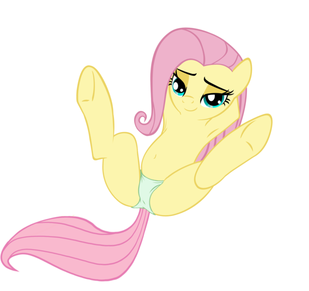 Size: 1329x1252 | Tagged: questionable, artist:flare-chaser, artist:illuminatiums, banned from derpibooru, deleted from derpibooru, derpibooru import, fluttershy, armpits, bedroom eyes, belly button, clothes, female, green underwear, on back, panties, seductive, solo, solo female, spreading, spread legs, underhoof, underwear, wingless