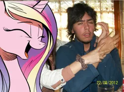 Size: 4000x2971 | Tagged: safe, banned from derpibooru, deleted from derpibooru, derpibooru import, princess cadance, human, cadance laughs at your misery, damian, exploitable meme, forced meme, irl, irl human, laughing, meme, obligatory pony, photo