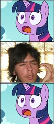 Size: 236x541 | Tagged: safe, artist:madmax, banned from derpibooru, deleted from derpibooru, derpibooru import, twilight sparkle, alicorn, human, damian, exploitable meme, forced meme, irl, irl human, meme, photo, twilight sparkle (alicorn)