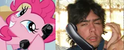 Size: 3837x1570 | Tagged: safe, banned from derpibooru, deleted from derpibooru, derpibooru import, pinkie pie, human, damian, exploitable meme, forced meme, irl, irl human, meme, phone, phone meme, photo