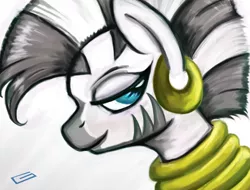 Size: 700x531 | Tagged: safe, artist:gingersnap913, banned from derpibooru, deleted from derpibooru, derpibooru import, zecora, zebra, female, lidded eyes, mare, profile, solo