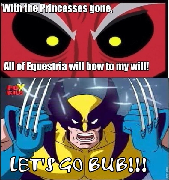 Size: 650x692 | Tagged: safe, banned from derpibooru, deleted from derpibooru, derpibooru import, lord tirek, exploitable meme, marvel, meme, tirek vs everyone meme, wolverine, x-men