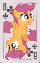 Size: 326x508 | Tagged: safe, artist:jbond, banned from derpibooru, deleted from derpibooru, derpibooru import, scootaloo, cyrillic, game cards, jack of clubs, russian, solo