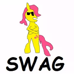 Size: 500x501 | Tagged: safe, artist:dellovan, banned from derpibooru, deleted from derpibooru, derpibooru import, fluttershy, comic sans, digital art, ms paint, stylistic suck, sunglasses, swag