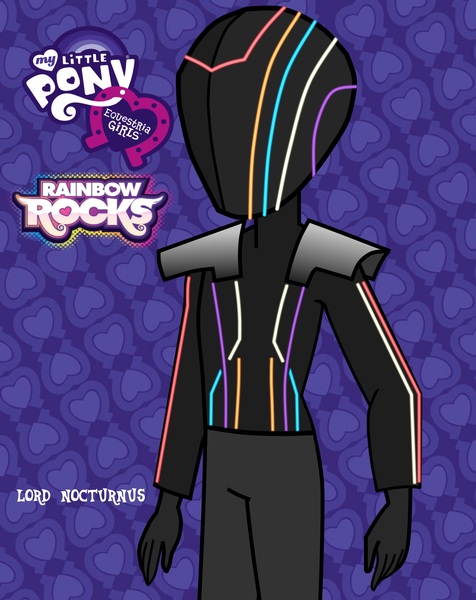 Size: 2439x3076 | Tagged: safe, banned from derpibooru, deleted from derpibooru, derpibooru import, oc, oc:lord nocturnus, unofficial characters only, human, equestria girls, rainbow rocks, 2014, clothes, concept, costume, glow, helmet, logo, prototype, solo, tron