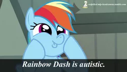 Size: 1280x720 | Tagged: safe, banned from derpibooru, deleted from derpibooru, derpibooru import, rainbow dash, autism, bronybait, bullshit, drama bait, headcanon, meta, redpilled-mlp-headcanons, solo, vulgar