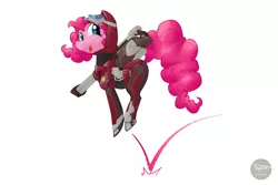 Size: 1200x800 | Tagged: safe, artist:ponyshot, banned from derpibooru, deleted from derpibooru, derpibooru import, pinkie pie, earth pony, pony, female, goggles, mare, planetside, pronking, simple background, solo, terran republic, tongue out, weapon, white background