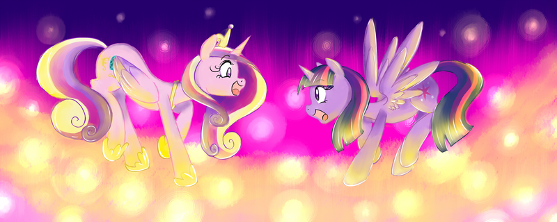 Size: 5000x2000 | Tagged: safe, artist:ryuredwings, banned from derpibooru, deleted from derpibooru, derpibooru import, princess cadance, twilight sparkle, alicorn, sunshine sunshine, twilight sparkle (alicorn)