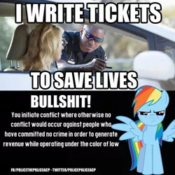 Size: 500x500 | Tagged: safe, banned from derpibooru, deleted from derpibooru, derpibooru import, rainbow dash, background pony strikes again, mouthpiece, obligatory pony, police, speeding ticket, tag war, vulgar