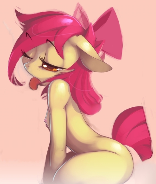 Size: 850x1000 | Tagged: questionable, artist:xennos, banned from derpibooru, deleted from derpibooru, derpibooru import, edit, apple bloom, anthro, bedroom eyes, bowtie, breasts, delicious flat chest, female, flattle bloom, foalcon, nipples, nudity, sideboob, solo, solo female, underage