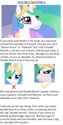 Size: 816x1624 | Tagged: safe, banned from derpibooru, deleted from derpibooru, derpibooru import, princess celestia, cute, double nostrils, meta, text