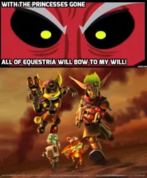 Size: 935x1130 | Tagged: safe, banned from derpibooru, deleted from derpibooru, derpibooru import, lord tirek, clank, daxter, exploitable meme, jak, jak and daxter, meme, ratchet, ratchet and clank, tirek vs everyone meme