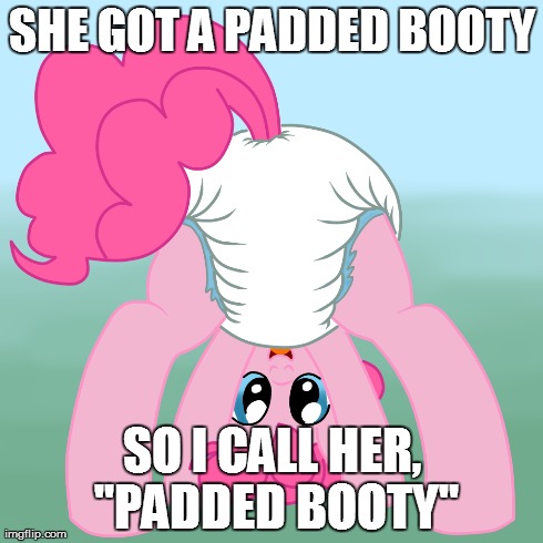 Size: 490x490 | Tagged: questionable, artist:ced75, artist:fillyscoots42, banned from derpibooru, deleted from derpibooru, derpibooru import, pinkie pie, 2chainz, birthday song, caption, diaper, diaper fetish, fetish, image macro, meme, padded pony parody, solo, song parody, text