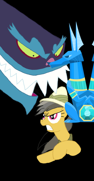 Size: 650x1250 | Tagged: safe, artist:toon-n-crossover, banned from derpibooru, deleted from derpibooru, derpibooru import, ahuizotl, daring do, animation production, daring do: the quest of the sapphire stone, movie, movie poster, poster, project, sapphire statue, wip