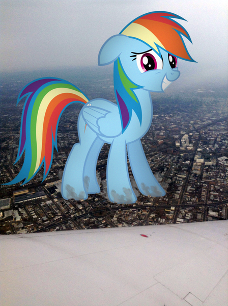 Size: 1024x1371 | Tagged: safe, artist:blazingcobaltda, artist:xpesifeindx, banned from derpibooru, deleted from derpibooru, derpibooru import, rainbow dash, pony, city, destruction, giant pony, macro, plane