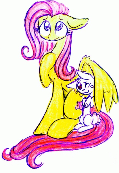 Size: 1150x1666 | Tagged: safe, artist:imarieu, banned from derpibooru, deleted from derpibooru, derpibooru import, angel bunny, fluttershy, solo