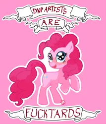 Size: 900x1051 | Tagged: safe, artist:theskiesfalling, banned from derpibooru, deleted from derpibooru, derpibooru import, edit, pinkie pie, barely pony related, drama bait, meta, mouthpiece, old banner, solo, vulgar