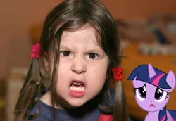 Size: 703x485 | Tagged: safe, banned from derpibooru, deleted from derpibooru, derpibooru import, twilight sparkle, human, pony, angry, irl, irl human, little girl, obligatory pony, photo, target demographic