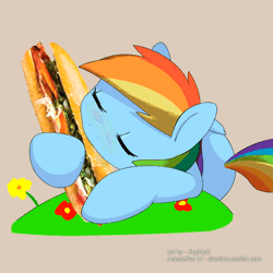Size: 500x500 | Tagged: suggestive, artist:grumblepluck, artist:sleupony, banned from derpibooru, deleted from derpibooru, derpibooru import, rainbow dash, animated, food, not porn, sandwich, sandwich censorship, solo