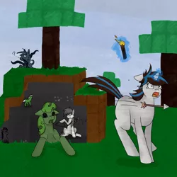 Size: 894x894 | Tagged: safe, artist:ruef, banned from derpibooru, deleted from derpibooru, derpibooru import, oc, oc:breezy, unofficial characters only, undead, zombie, arrow, bow, magic, minecraft, running, telekinesis, torch