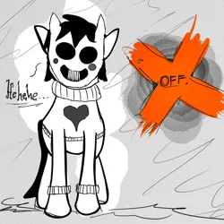 Size: 2000x2000 | Tagged: source needed, safe, artist:kaine, banned from derpibooru, deleted from derpibooru, derpibooru import, ponified, pony, clothes, crossover, laughing, mask, off, solo, sweater, zacharie