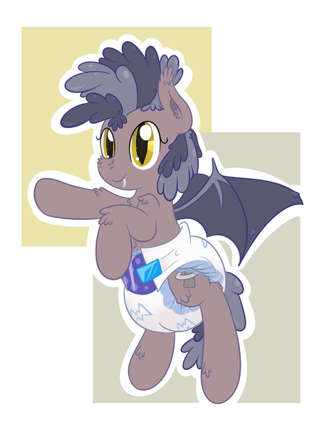 Size: 1311x1688 | Tagged: questionable, artist:vitriolink, banned from derpibooru, deleted from derpibooru, derpibooru import, bat pony, pony, diaper, diaper fetish, fetish, foal, poofy diaper, solo