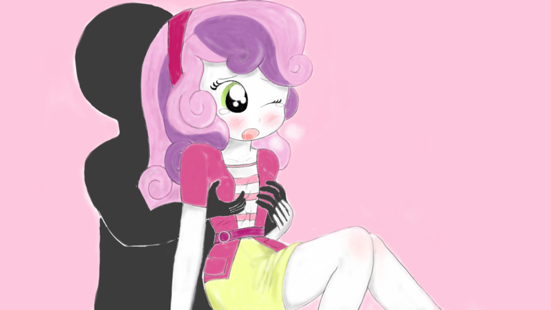 Size: 1371x771 | Tagged: questionable, artist:fromamida, banned from derpibooru, deleted from derpibooru, derpibooru import, sweetie belle, equestria girls, bad touch, blushing, breast grab, breasts, embarrassed, grope, lolicon, molestation, one eye closed, open mouth, personal space invasion, simple background, underage