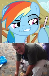 Size: 518x799 | Tagged: safe, banned from derpibooru, deleted from derpibooru, derpibooru import, rainbow dash, cappergeneral, faic, meme, pregnancy test, smug, smugdash