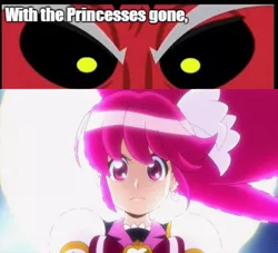 Size: 662x600 | Tagged: safe, banned from derpibooru, deleted from derpibooru, derpibooru import, edit, lord tirek, caption, cure lovely, cure will make your death not so lovely, exploitable meme, happiness charge precure, image macro, magical girl, meme, precure, text, tirek is doomed, tirek vs everyone meme