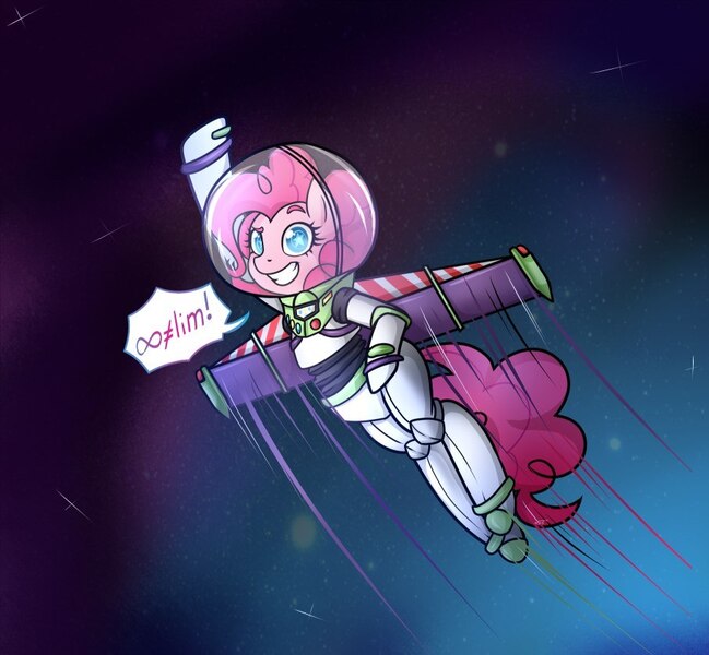 Size: 907x839 | Tagged: safe, artist:jumblehorse, banned from derpibooru, deleted from derpibooru, derpibooru import, pinkie pie, buzz lightyear, clothes, cosplay, costume, crossover, solo, space, toy story