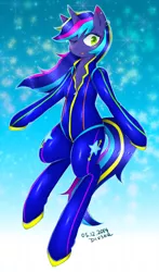Size: 470x800 | Tagged: safe, artist:divided-s, banned from derpibooru, deleted from derpibooru, derpibooru import, oc, oc:luminous neon, bipedal, bodysuit, solo
