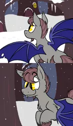 Size: 700x1200 | Tagged: safe, artist:karpet-shark, banned from derpibooru, deleted from derpibooru, derpibooru import, oc, oc:starry eyed, bat pony, ask moonshine, hollow shades, snow, tumblr