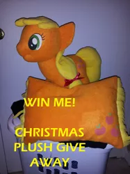 Size: 500x667 | Tagged: safe, artist:littlewolfstudios, banned from derpibooru, deleted from derpibooru, derpibooru import, applejack, apple, christmas, food, free, give away, holiday, pillow, plushie, win