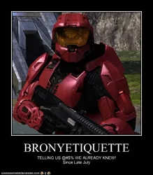 Size: 492x561 | Tagged: safe, banned from derpibooru, deleted from derpibooru, derpibooru import, bronyetiquette, demotivational poster, meme, meta, red vs blue, sarge