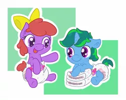 Size: 1280x1021 | Tagged: safe, artist:vitriolink, banned from derpibooru, deleted from derpibooru, derpibooru import, oc, oc:bonded friendship, oc:itty bit, unofficial characters only, pony, baby, baby pony, diaper, foal, poofy diaper