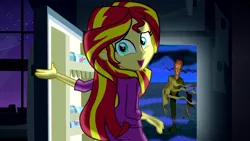 Size: 1280x720 | Tagged: safe, banned from derpibooru, deleted from derpibooru, derpibooru import, sunset shimmer, equestria girls, rainbow rocks, courage the cowardly dog, exploitable meme, king ramses, meme, obligatory pony, pinkie's refrigerator, refrigerator