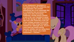 Size: 1000x563 | Tagged: safe, artist:zaedrin, banned from derpibooru, deleted from derpibooru, derpibooru import, screencap, fluttershy, scootaloo, caption, cute, headcanon, text