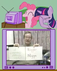 Size: 594x746 | Tagged: safe, banned from derpibooru, deleted from derpibooru, derpibooru import, pinkie pie, twilight sparkle, barely pony related, exploitable meme, facehoof, laughing, meme, nigga, obligatory pony, racism, racist slur, slur, teacher, tv meme, vulgar