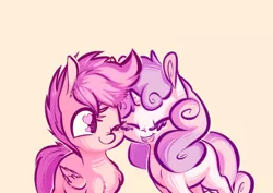 Size: 804x569 | Tagged: safe, artist:handsockz, banned from derpibooru, deleted from derpibooru, derpibooru import, scootaloo, sweetie belle, cute, cutealoo, diasweetes, female, heart eyes, lesbian, scootabelle, shipping, wingding eyes