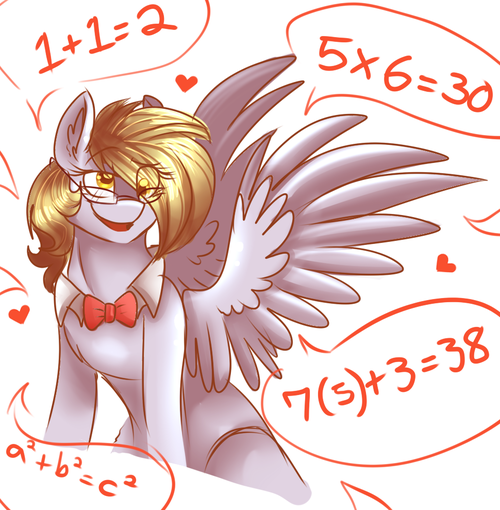 Size: 500x510 | Tagged: safe, artist:cyanocitta-blattidae, banned from derpibooru, deleted from derpibooru, derpibooru import, derpy hooves, bowtie, glasses, math, smart, solo