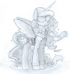 Size: 1184x1258 | Tagged: safe, artist:amarcato, banned from derpibooru, deleted from derpibooru, derpibooru import, princess luna, lunadoodle, clothes, goggles, hat, solo