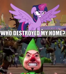 Size: 640x720 | Tagged: safe, banned from derpibooru, deleted from derpibooru, derpibooru import, twilight sparkle, alicorn, exploitable meme, hyrule warriors, meme, obligatory pony, tingle, twilight sparkle (alicorn), who destroyed twilight's home