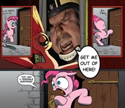 Size: 945x821 | Tagged: safe, banned from derpibooru, deleted from derpibooru, derpibooru import, idw, pinkie pie, david tomlinson, exploitable meme, meme, obligatory pony, surprise door, the love bug