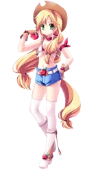 Size: 578x987 | Tagged: safe, artist:dracumarcy567, artist:sakuranoruu, banned from derpibooru, deleted from derpibooru, derpibooru import, edit, applejack, human, humanized, solo, tailed humanization