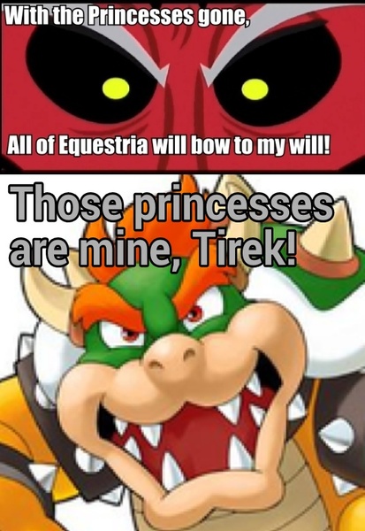 Size: 534x776 | Tagged: safe, banned from derpibooru, deleted from derpibooru, derpibooru import, lord tirek, bowser, exploitable meme, meme, super mario bros., tirek vs everyone meme