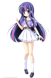 Size: 648x980 | Tagged: safe, artist:dracumarcy567, artist:sakuranoruu, banned from derpibooru, deleted from derpibooru, derpibooru import, edit, twilight sparkle, human, anime, clothes, dress, horn, horned humanization, humanized, solo