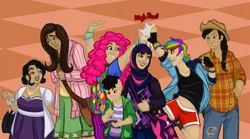 Size: 1260x700 | Tagged: safe, artist:kiotsukatanna, banned from derpibooru, deleted from derpibooru, derpibooru import, applejack, fluttershy, pinkie pie, rainbow dash, rarity, twilight sparkle, human, clothes, humanized, light skin edit, mane six, sweater, sweatershy