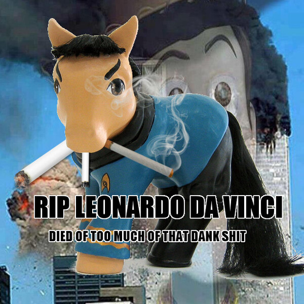 Size: 620x620 | Tagged: safe, banned from derpibooru, deleted from derpibooru, derpibooru import, edit, 9/11, caption, cigarette, image macro, impact font, leonard nimoy, meme, spock, text, troll post, we are going to hell, woody